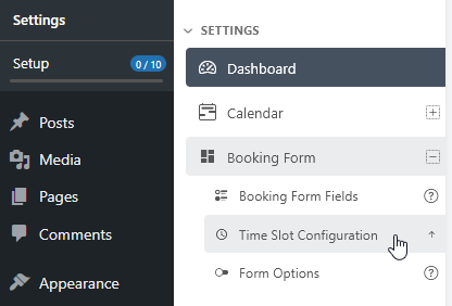 Booking Calendar time slots