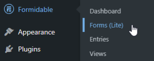 Formidable Forms menu navigation in WordPress admin