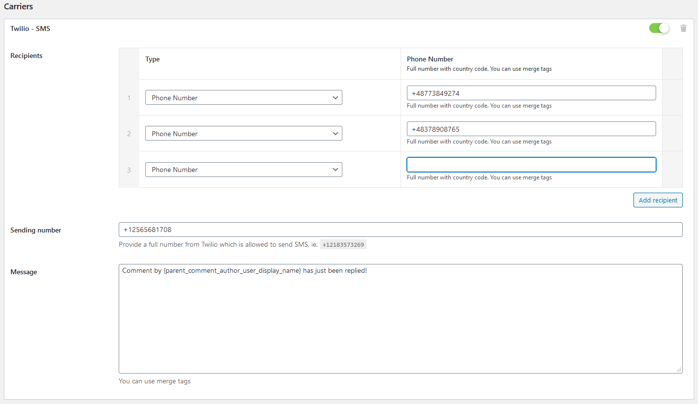 Carrier Configuration