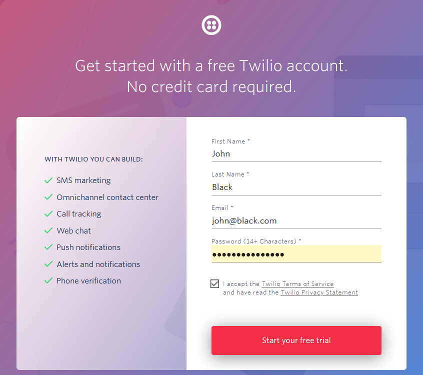 Twilio Registration